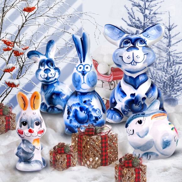 Funny Bunny Porcelain Figurine. Gzhel - Picture 8 of 8